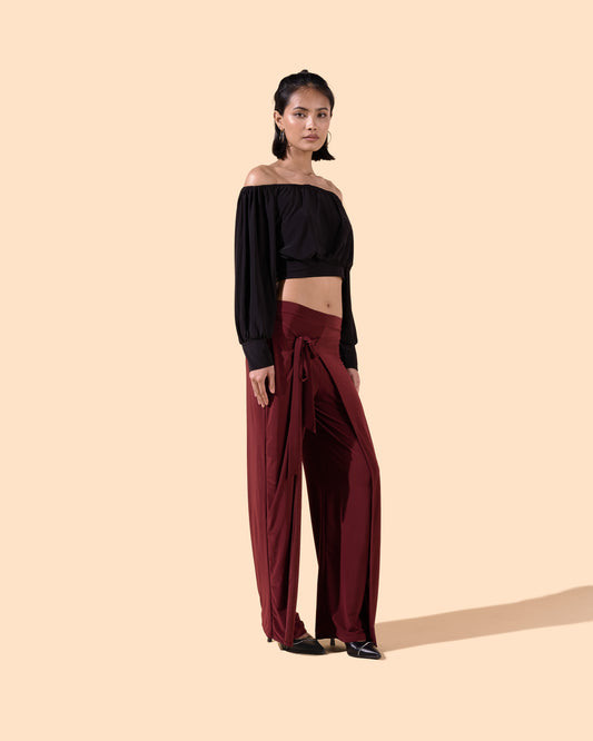 Pantalon à nouer sur le devant pour un effet thaï coupe classique couleur vin