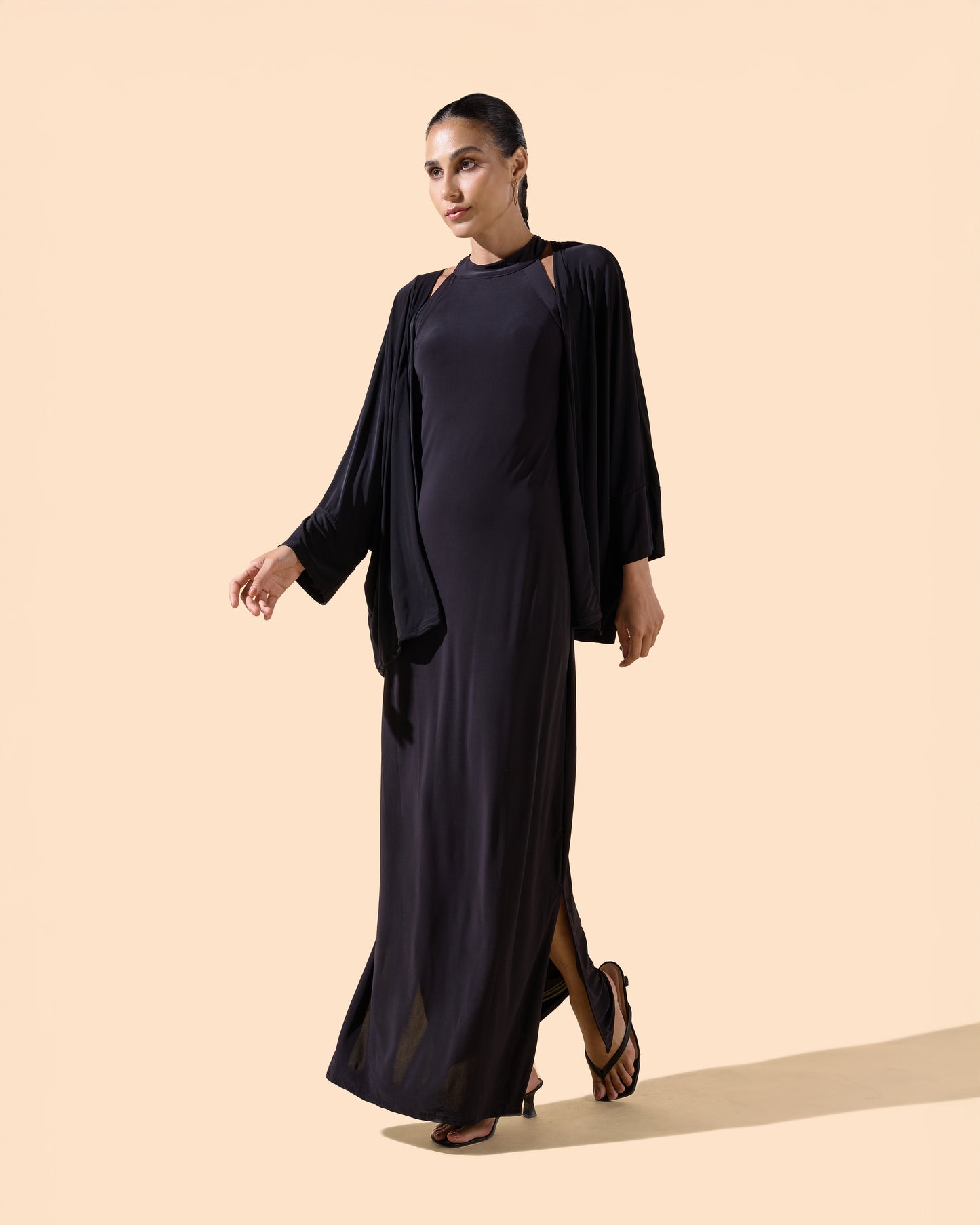 Gilet manches trois-quarts fluide couleur noir