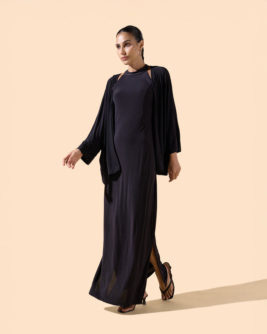 Gilet manches trois-quarts fluide couleur noir