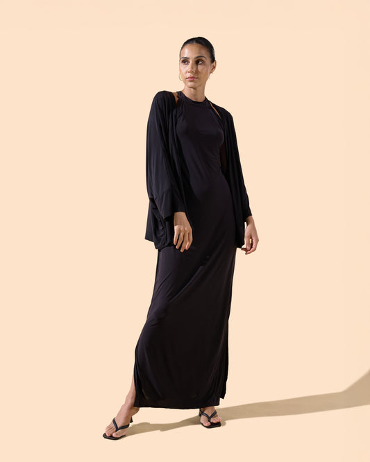 Gilet manches trois-quarts fluide couleur noir