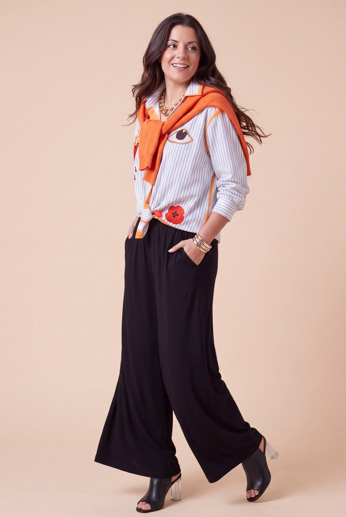 Pantalon fluide Camila noir – coupe ample effet jupe