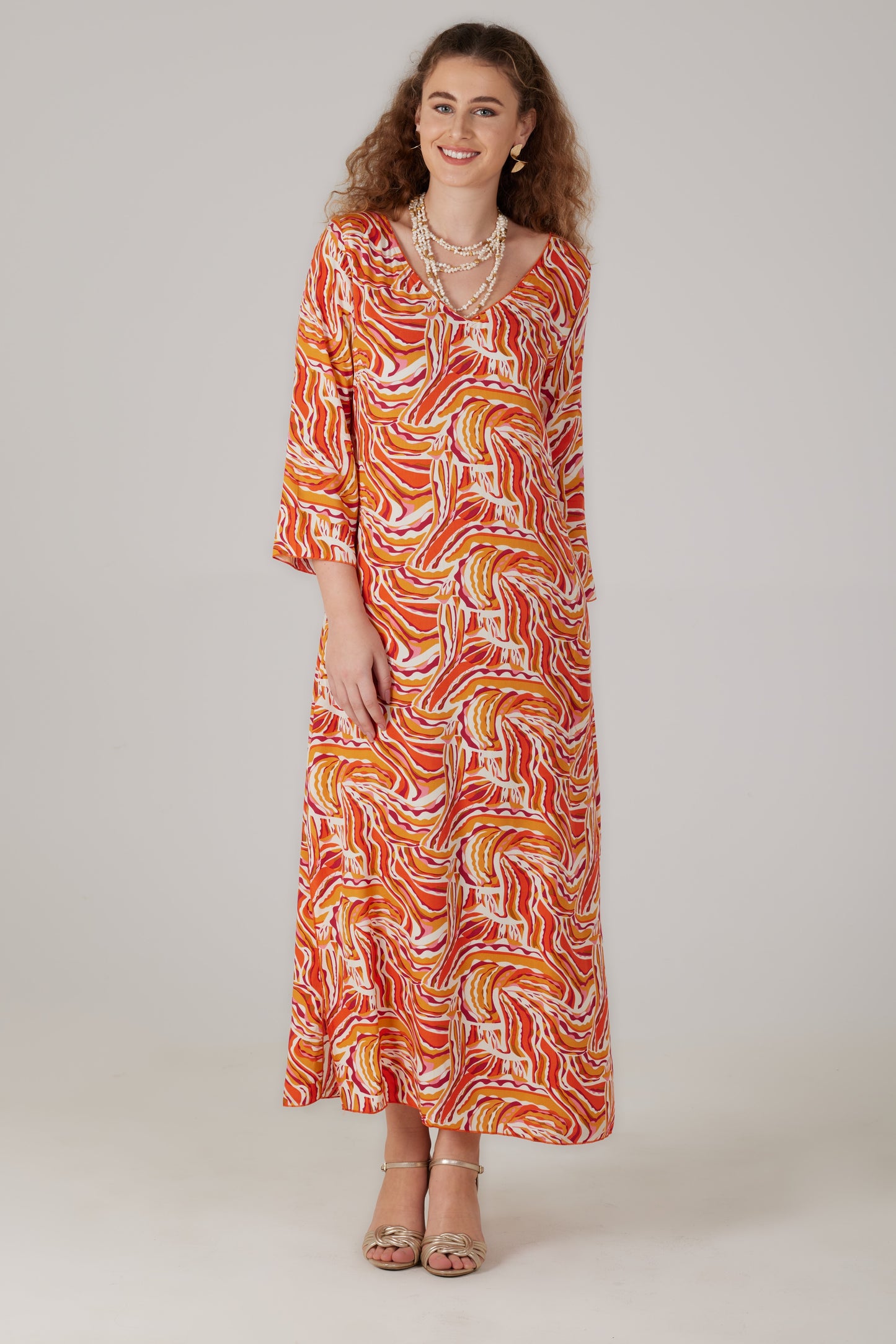 Robe longue manches trois/quart imprimé Lumera - Fiora