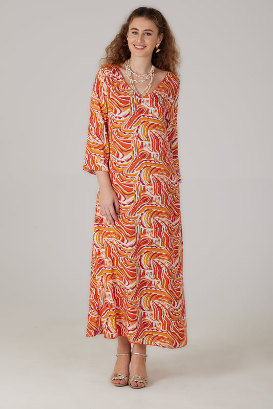 Robe longue manches trois/quart imprimé Lumera - Fiora