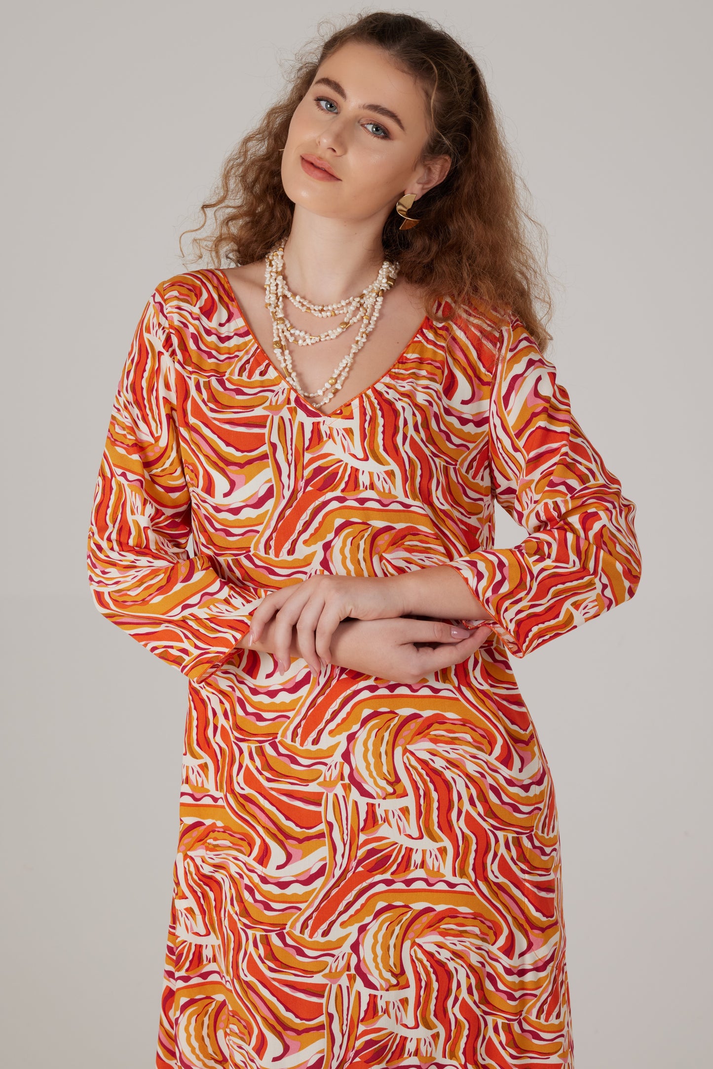 Robe longue manches trois/quart imprimé Lumera - Fiora