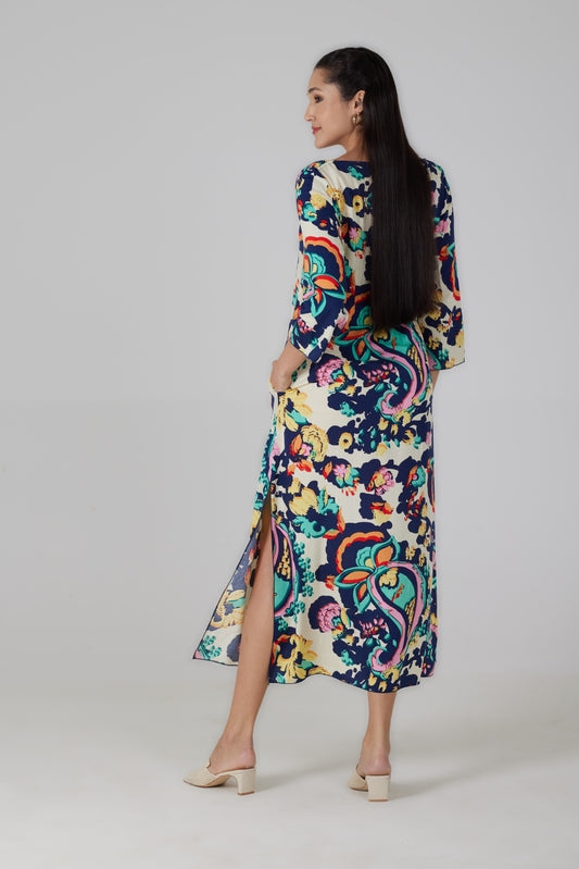 Robe longue manches trois/quart imprimé Turchina  - Fiora