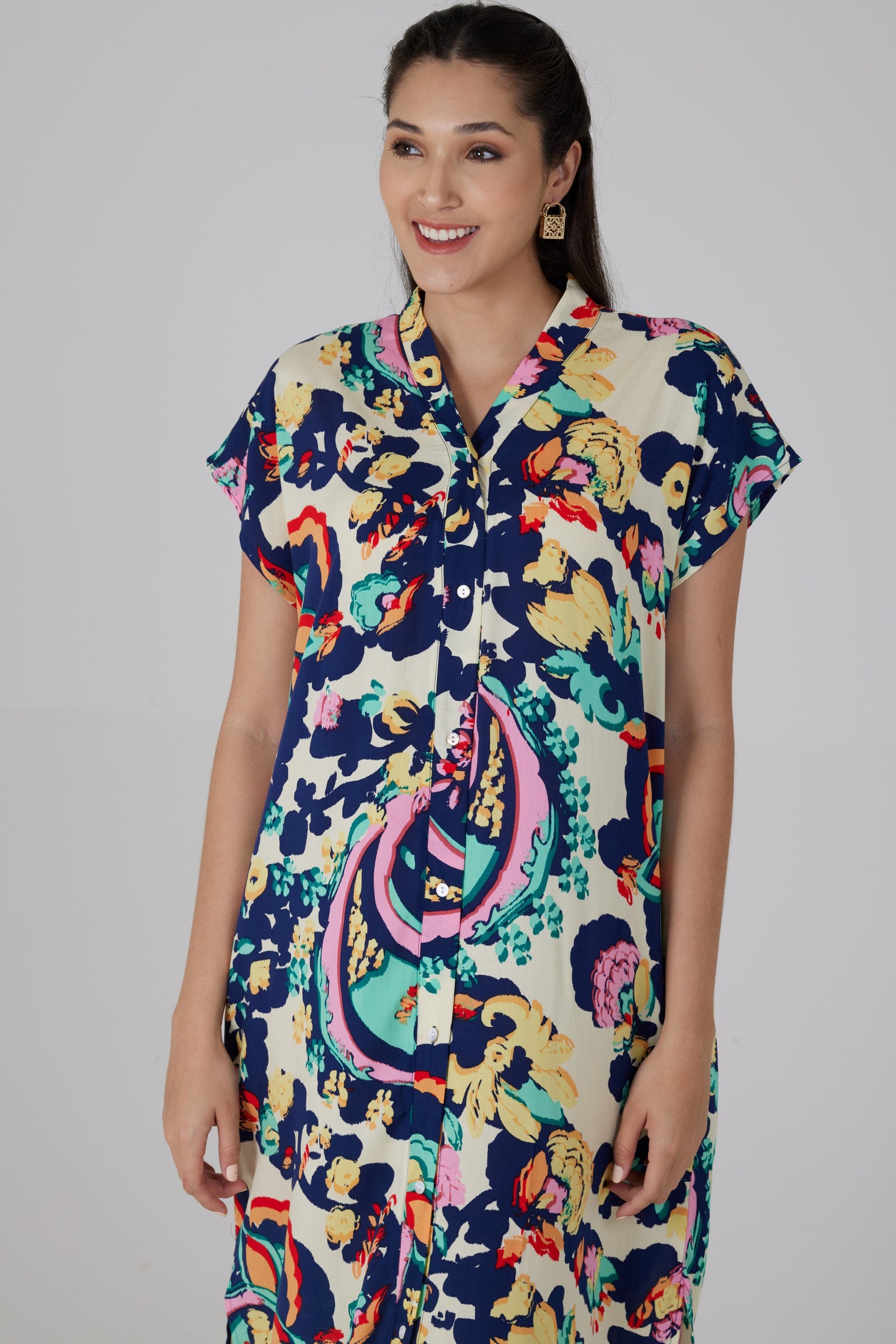 Robe longue manches courtes imprimé Turchina - Livia