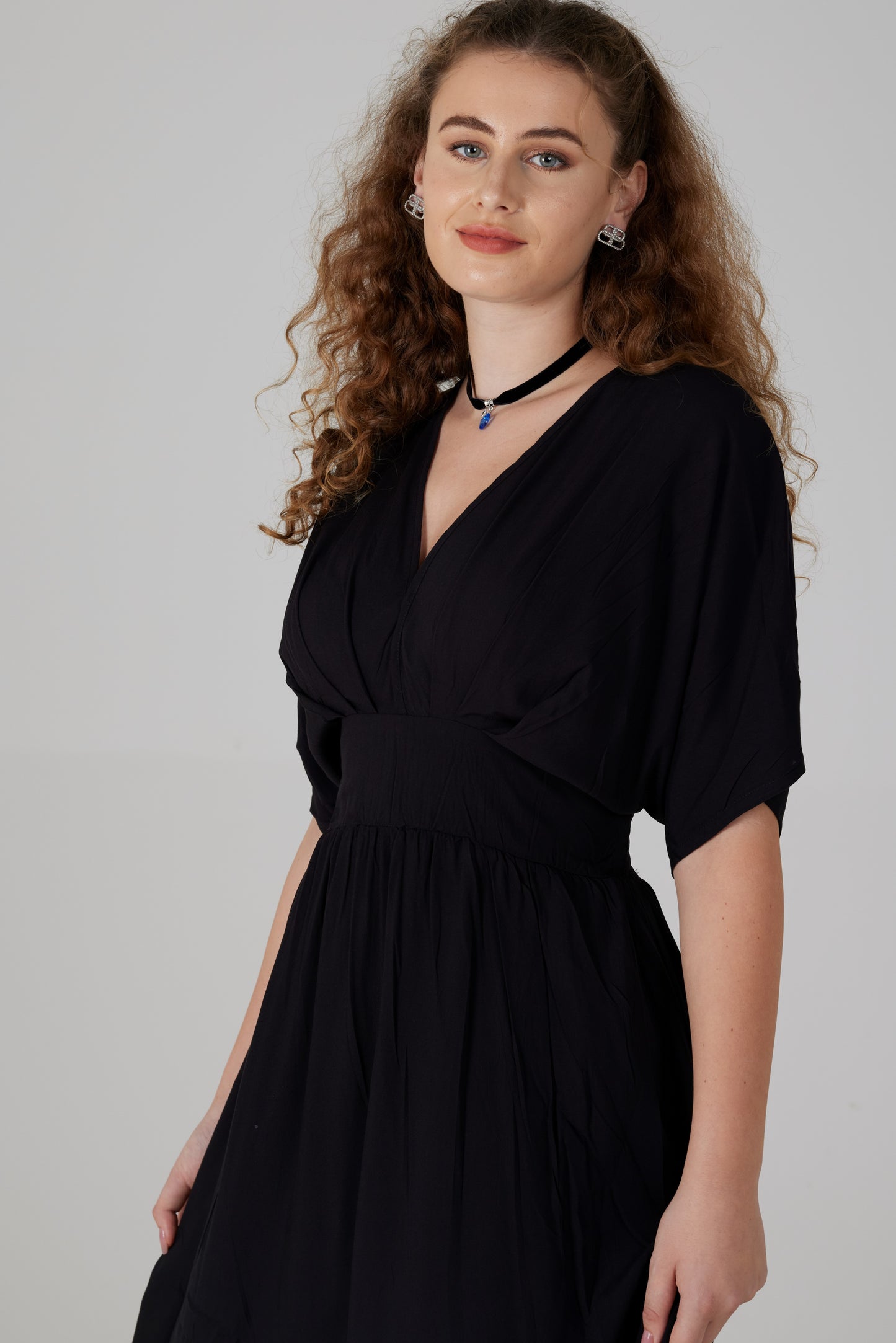 Robe longue manches courtes noire - Lucia