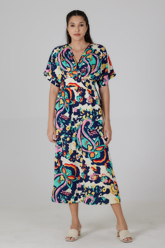 Robe longue manches courtes imprimé Turchina - Lucia
