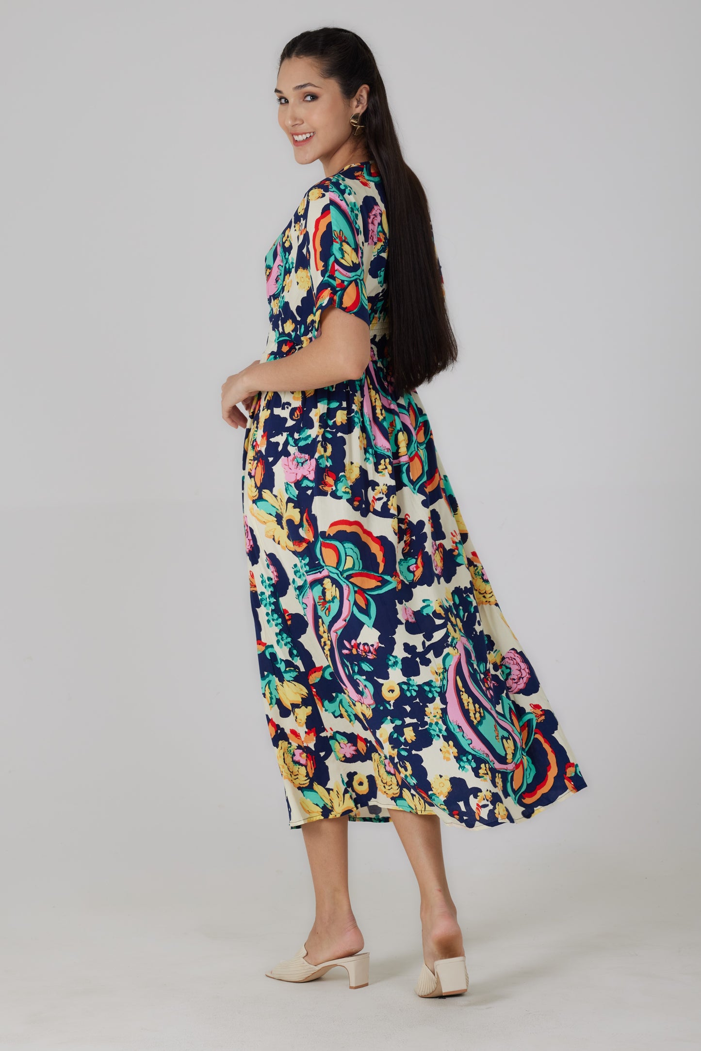Robe longue manches courtes imprimé Turchina - Lucia