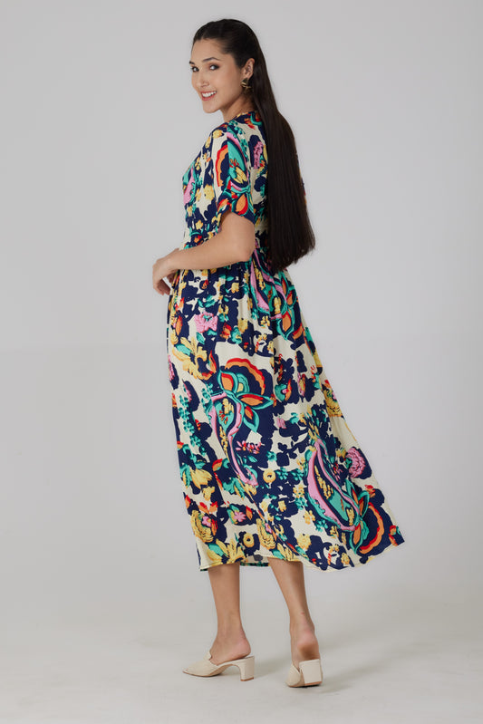 Robe longue manches courtes imprimé Turchina - Lucia