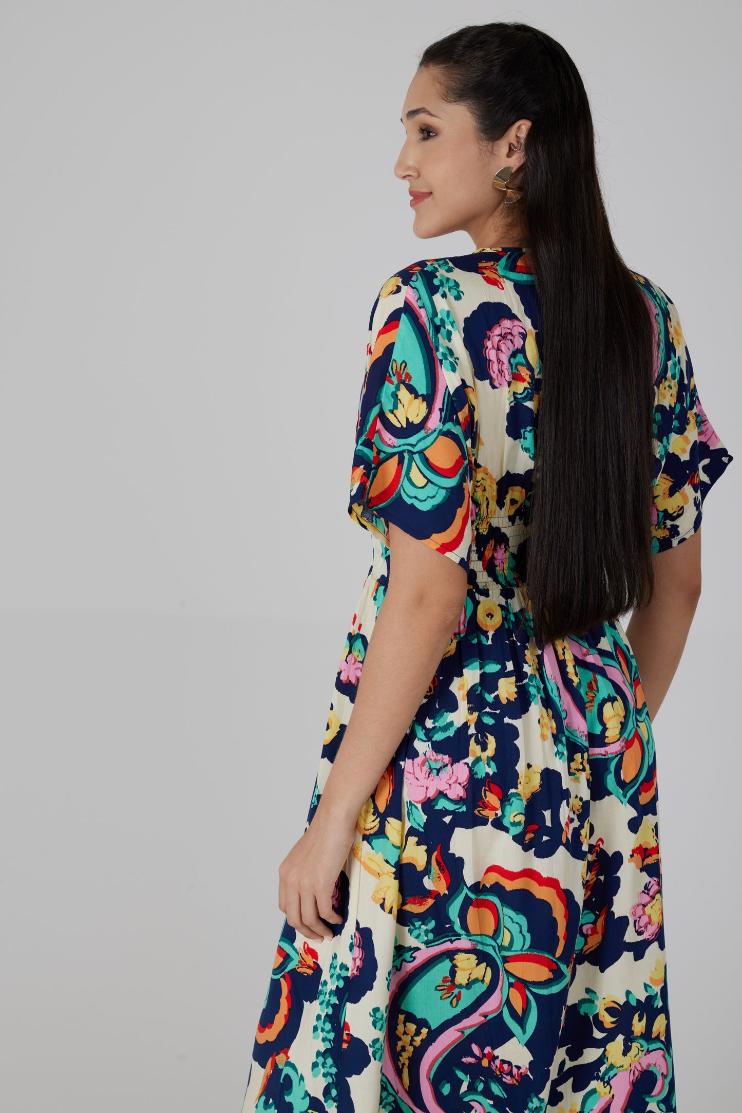 Robe longue manches courtes imprimé Turchina - Lucia