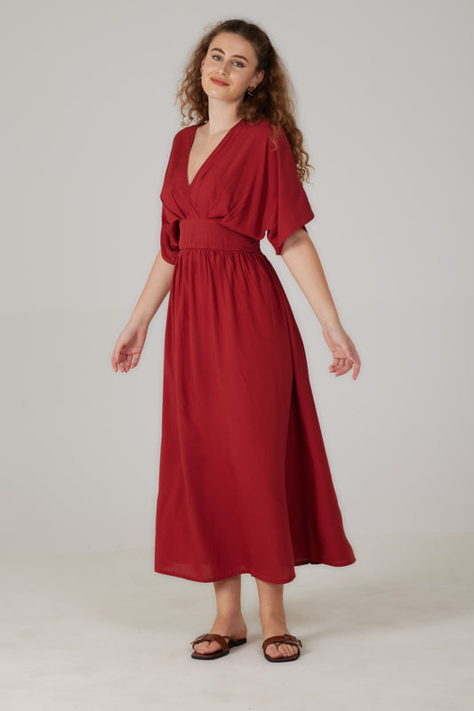 Robe longue manches courtes rouille - Lucia