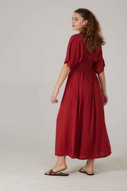 Robe longue manches courtes rouille - Lucia