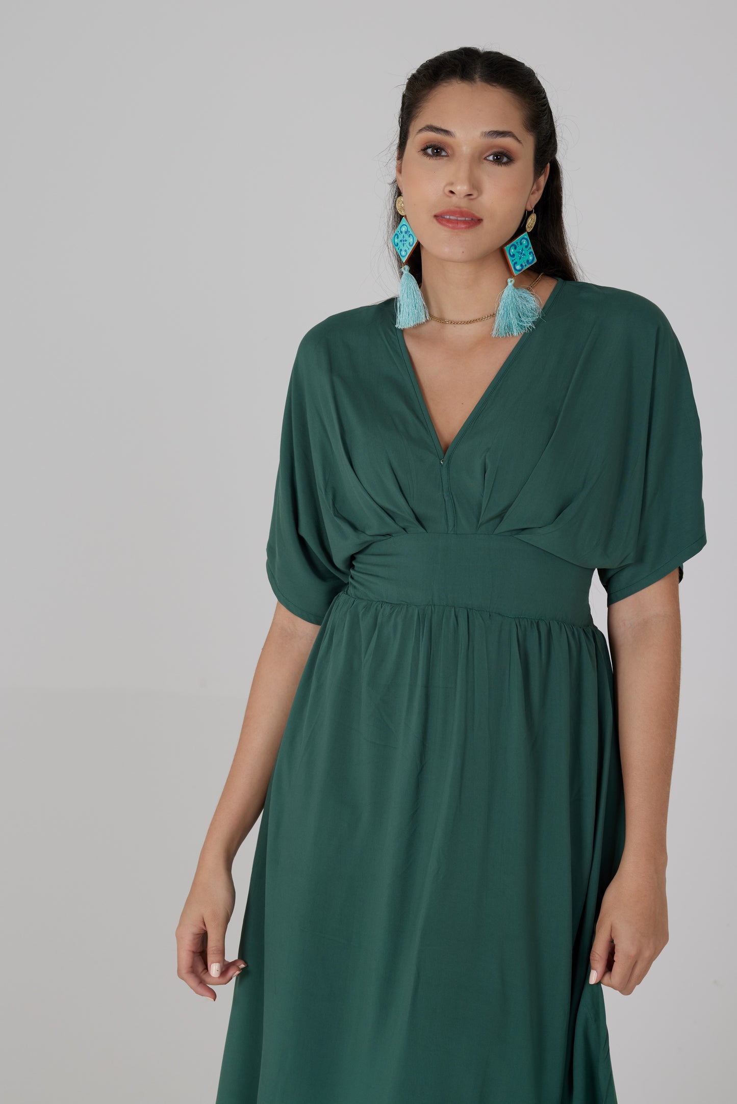 Robe longue manches courtes vert d'eau - Lucia