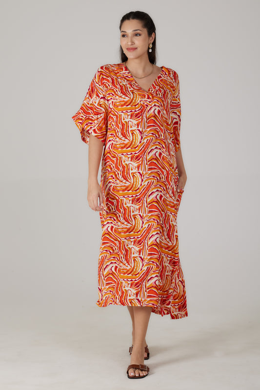 Robe longue manches courtes imprimé Lumera - Rosa