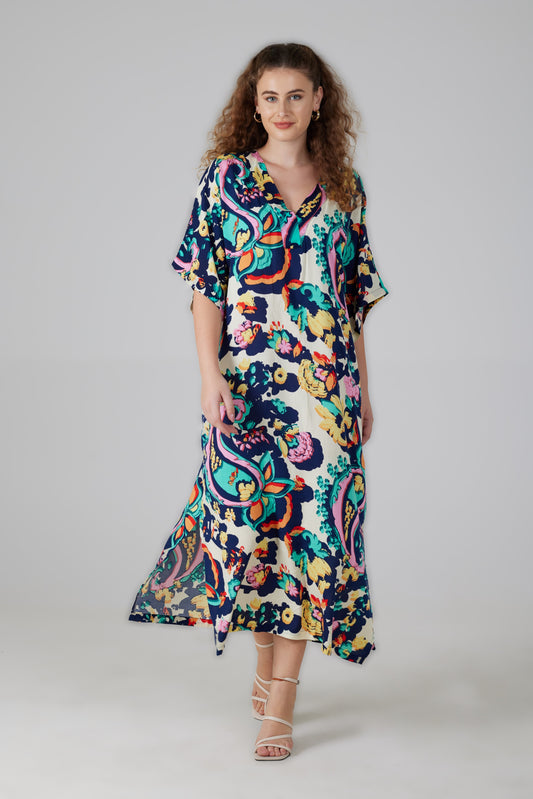Robe longue manches courtes imprimé Turchina - Rosa