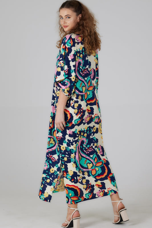 Robe longue manches courtes imprimé Turchina - Rosa