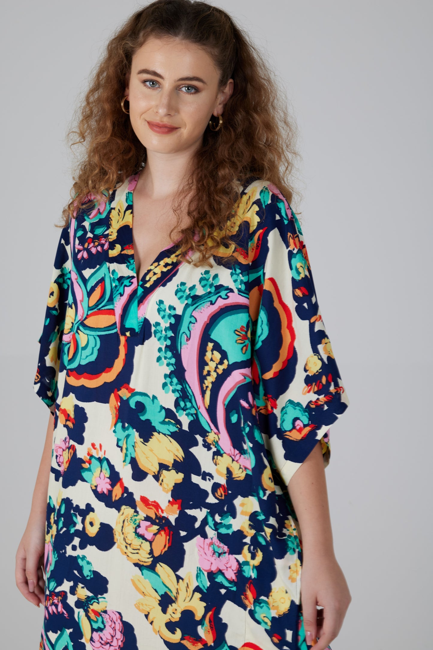 Robe longue manches courtes imprimé Turchina - Rosa
