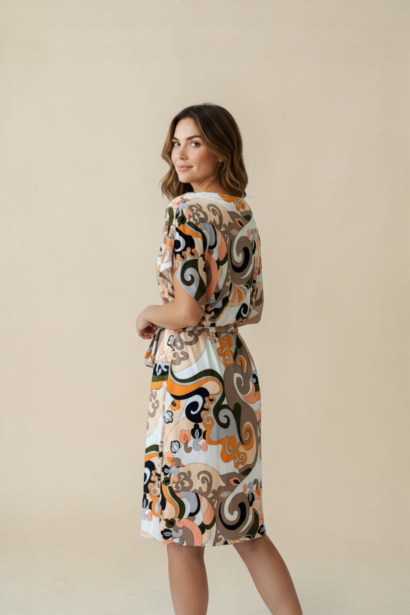 Robe courte col drapé avec ceinture - Adel