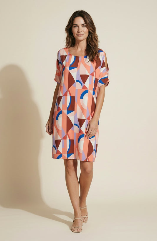 Robe Alicia Vassy imprimé géométrique avec ouvertures épaules, vue de face