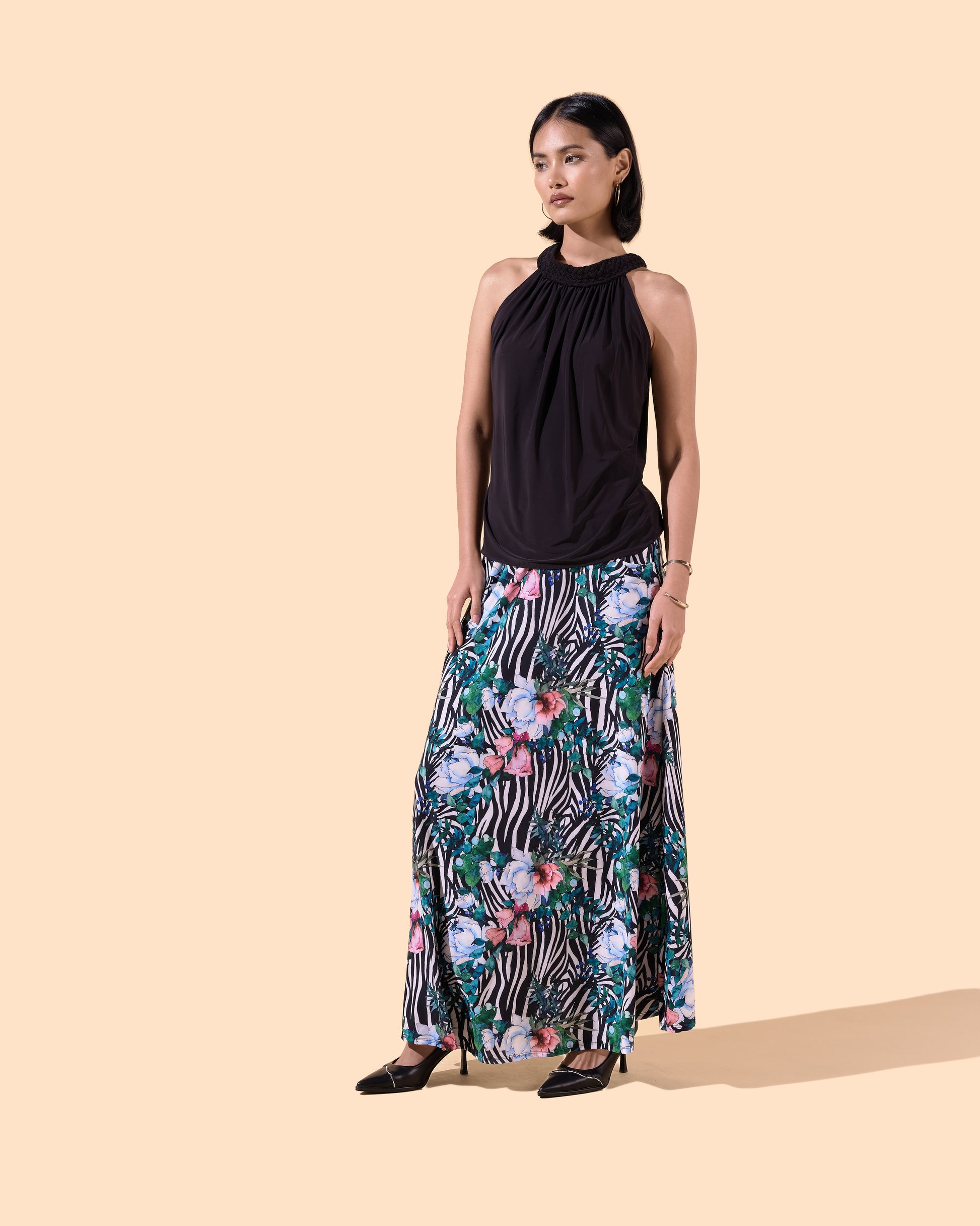 Jupe longue imprimée ample avec poches 