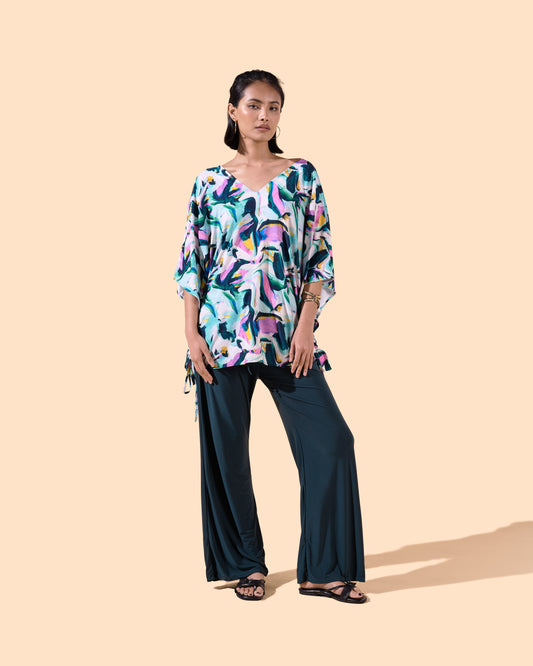 Pantalon droit élastique à la taille avec poches couleur vert