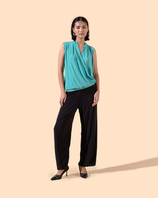 Pantalon droit élastique à la taille avec poches couleur noir