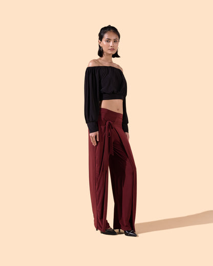 Pantalon à nouer sur le devant pour un effet thaï coupe classique couleur vin 