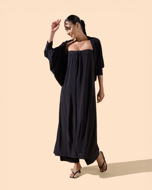 Gilet court fluide manches trois-quarts couleur noir