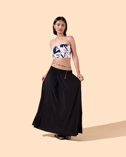 Jupe longue ample élastique à la taille couleur noir