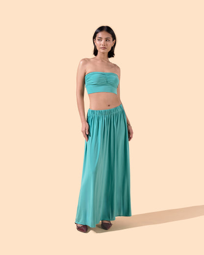 Jupe longue ample élastique à la taille couleur turquoise