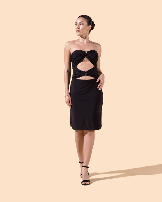 Robe courte bustier réversible devant ou au dos près du corps couleur noire