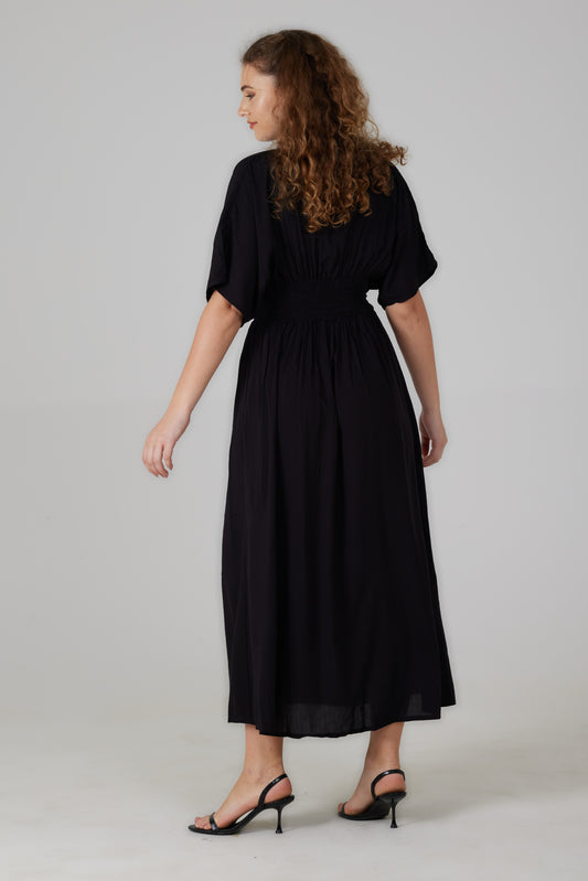 Robe longue manches courtes noire - Lucia