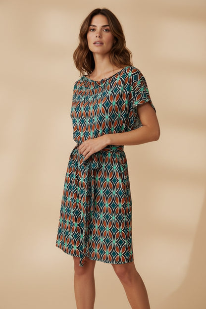 Robe courte col drapé avec ceinture - Adel