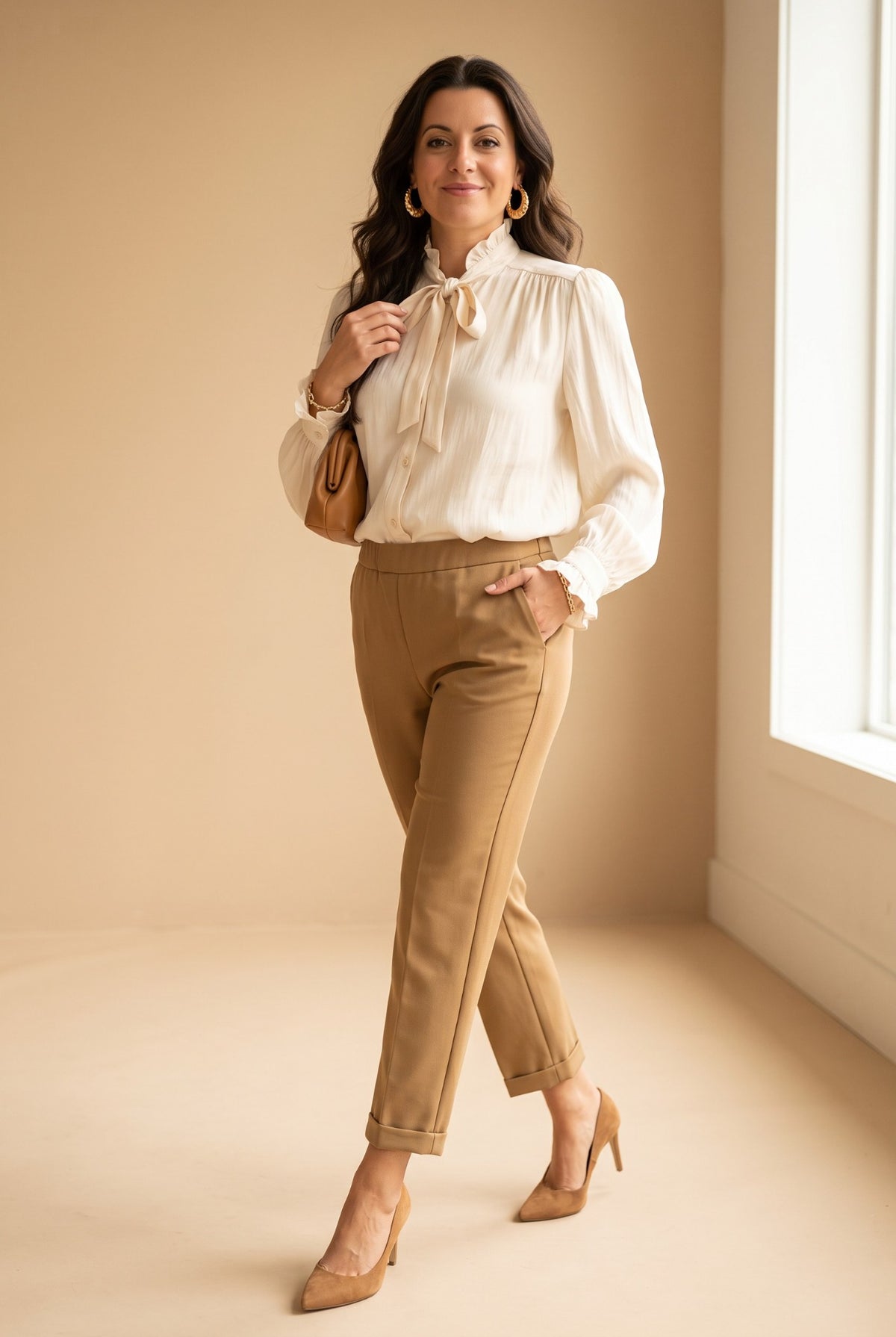 Pantalon SAMY beige femme, vue de face – Sélection OSANNA