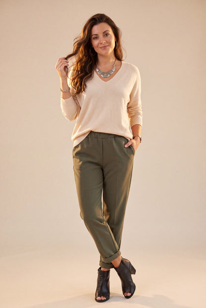Pantalon SAMY kaki femme, vue de face – Sélection OSANNA