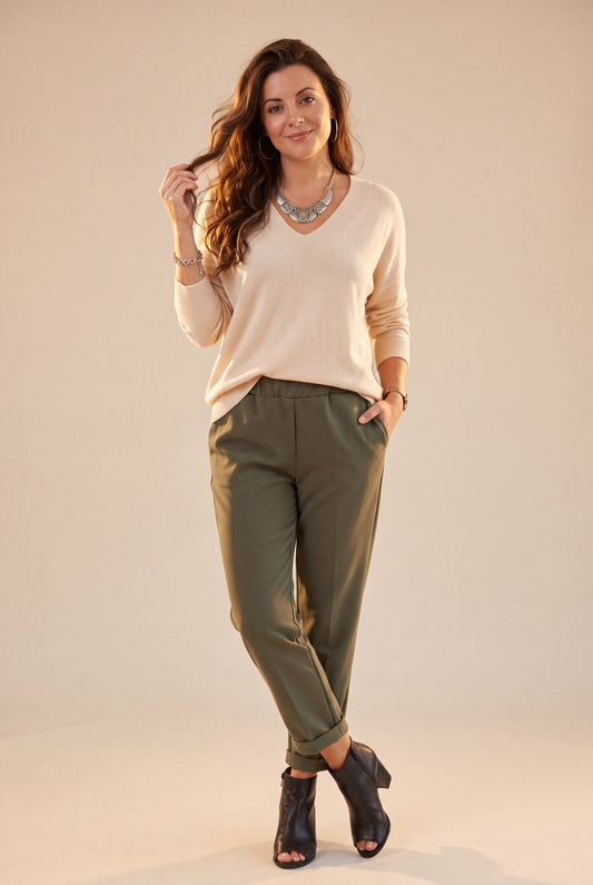 Pantalon SAMY kaki femme, vue de face – Sélection OSANNA
