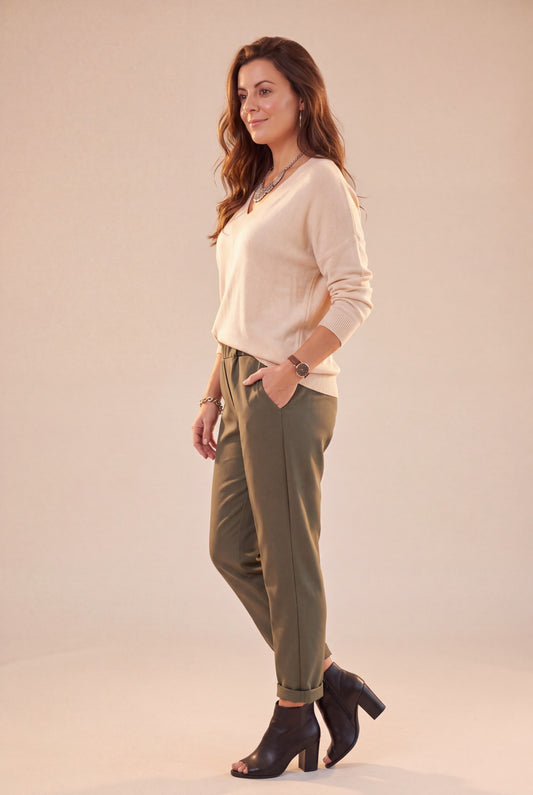 Pantalon SAMY kaki femme, vue de profil – Sélection OSANNA