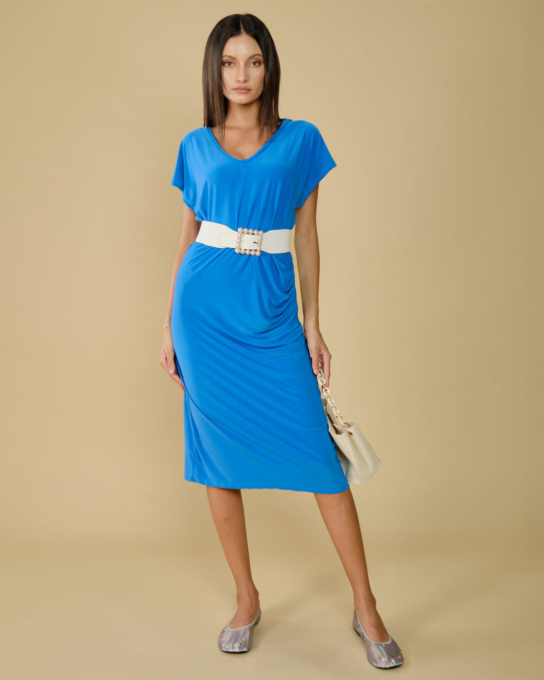 Short blue backless dress Attika Osanna – Osanna Creazione