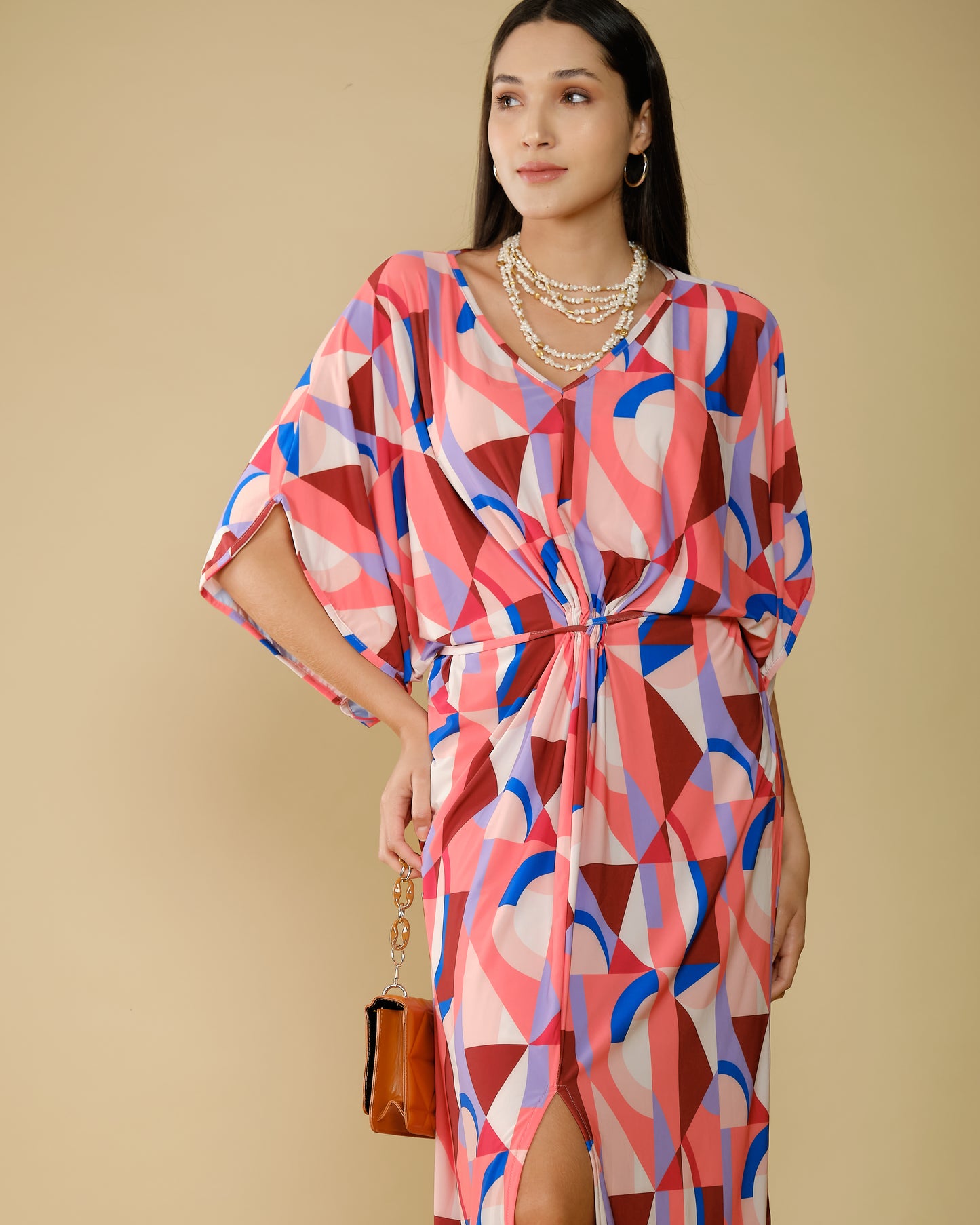 long-v-neck-dress-women-color-pattern-print